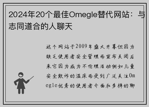 2024年20个最佳Omegle替代网站：与志同道合的人聊天